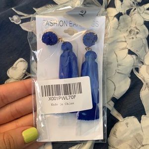 COPY - COPY - NEW blue tassel earrings with stone